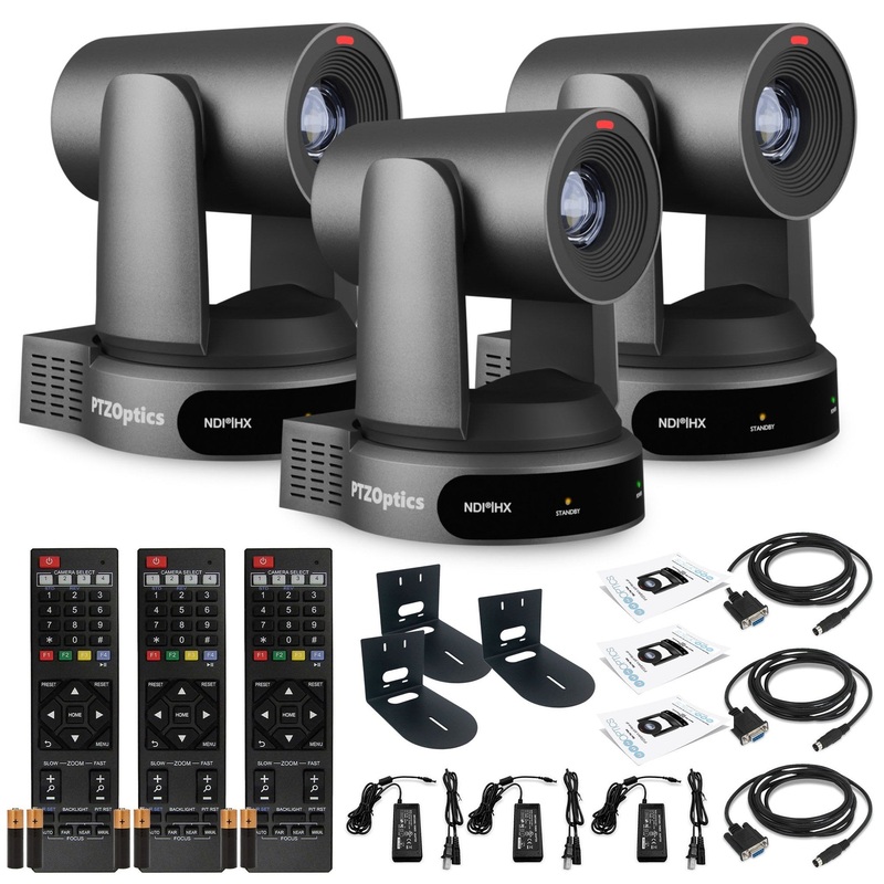 3 x PTZOptics Move 4K PTZ Camera with 30x Zoom (Gray) (PT30X-4K-GY-G3) + 3 x Wall Mount
