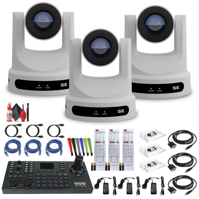 3 x PTZOptics Move SE PTZ Camera with 30x Optical Zoom (White) (PT30X-SE-WH-G3) + PTZOptics SuperJoy PTZ Camera Joystick Controller