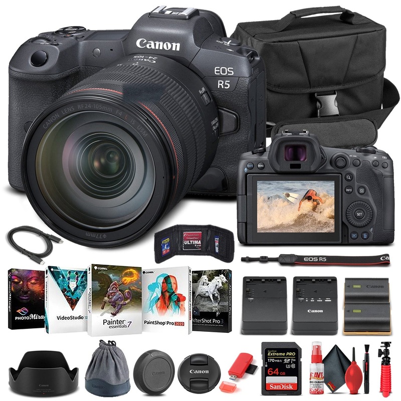Canon EOS R5 Mirrorless Camera W/ 24-105mm f/4L Lens 4147C013 – Basic Bundle
