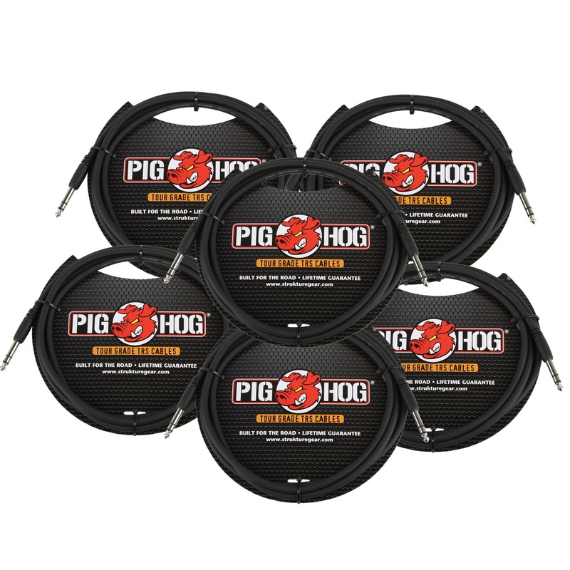 6x Pig Hog PTRS06 High Performance 1/4″ TRS Instrument Cable, 6 Feet