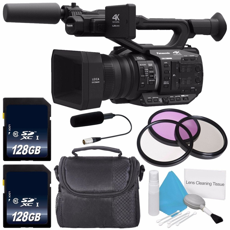 Panasonic AG-UX90 4K/HD Professional Camcorder + 128GB SDXC Class 10 Memory Card + 67mm 3 Piece Filter Kit + Deluxe Clea