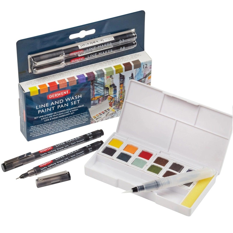 Derwent Paint Pan 12 Line and Wash Line Pens Set SuperOffice