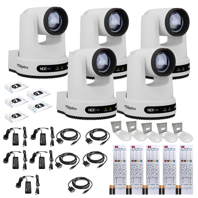 5 x PTZOptics Move 4K PTZ Camera with 20x Zoom (White) (PT20X-4K-WH-G3) + 5 x Wall Mount