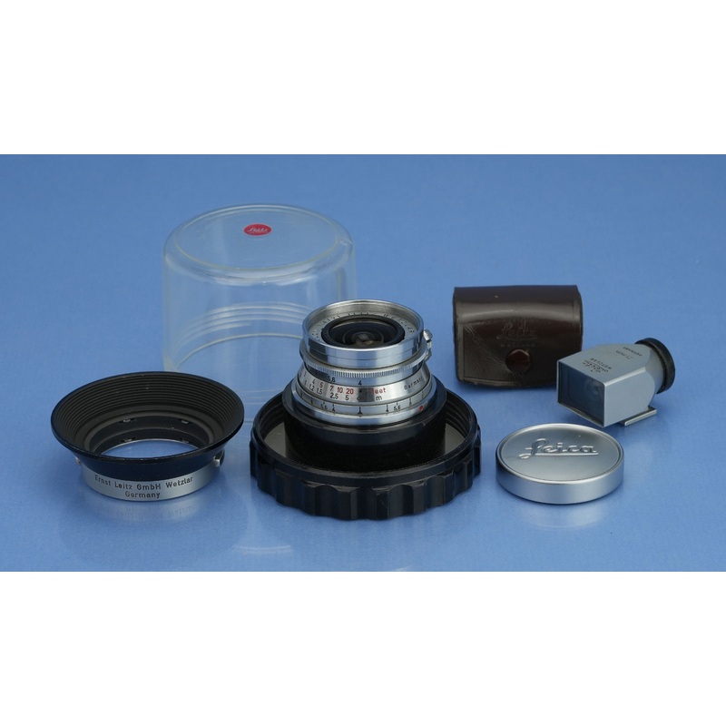 LEICA SUPER-ANGULON 21MM F4 CHROME M 11102 LENS +CAPS + IWKOO SHADE +FINDER SET!