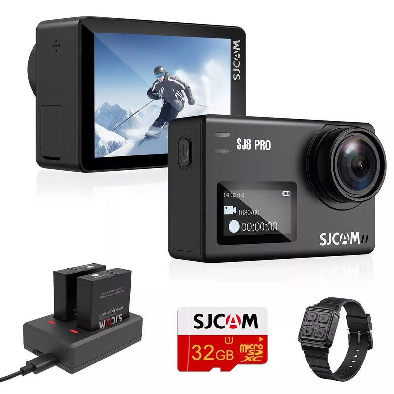 SJCAM SJ8 Pro Action Camera 4K 60fps Dual Screen WiFi 2.3 Inch Touch Rrear Screen with 170 Wide Angle EIS 8X Digital Zoom 98ft (30m) Waterproof Camera Sports DV- Black