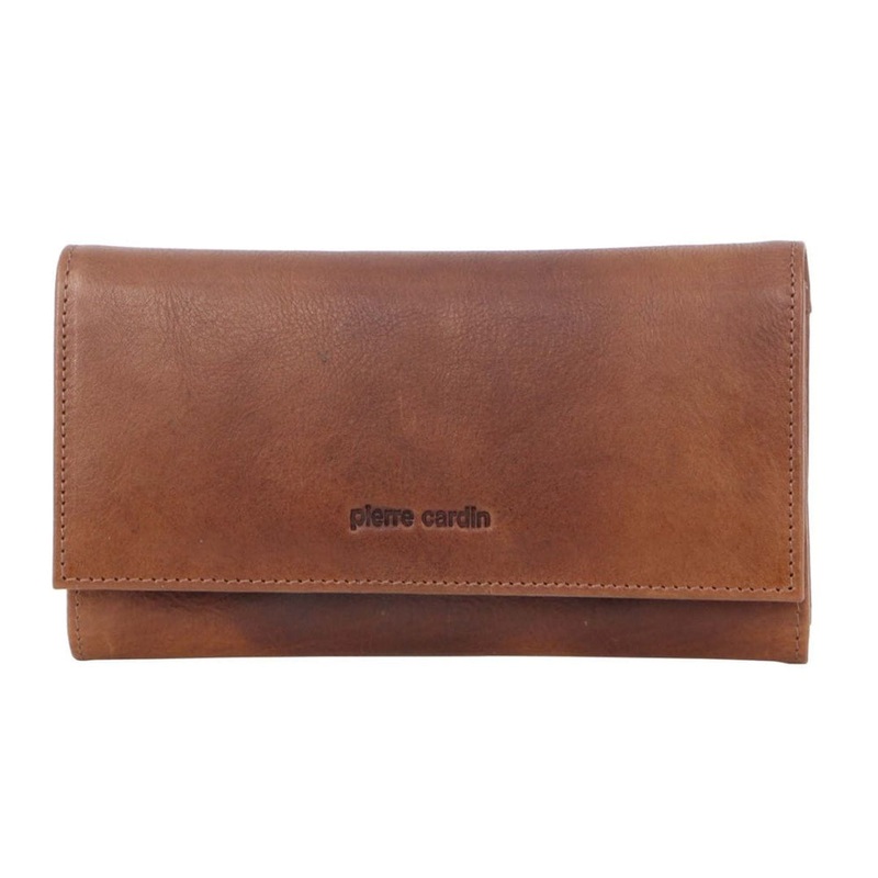 Pierre Cardin Women’s Rustic Leather Protected RFID Wallet 19cm Cognac Orquestra