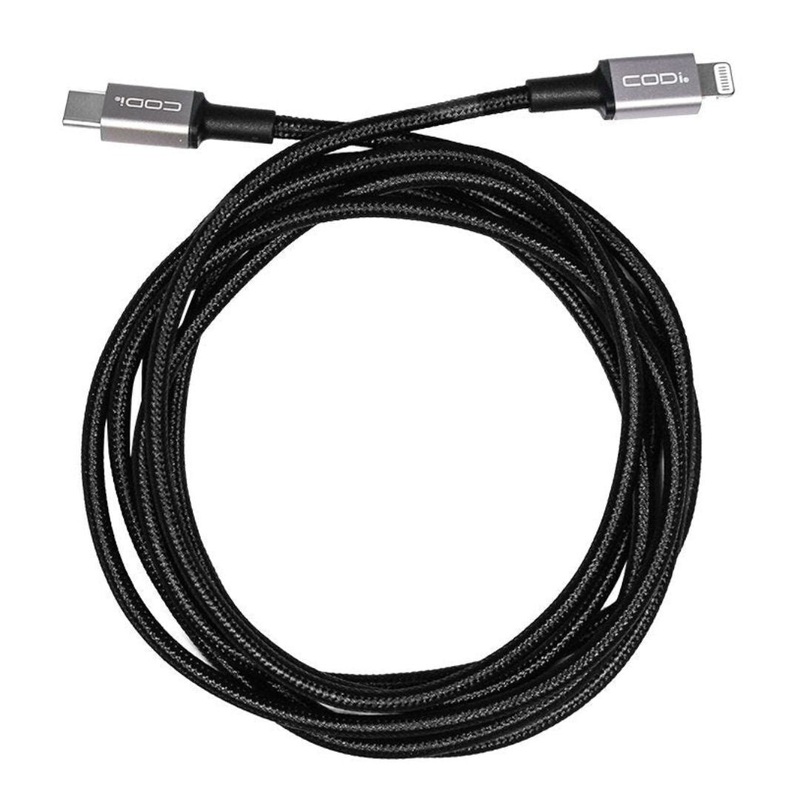 CODi 6-Feet Braided Nylon USB-C to MFI Lightning Charge and Sync Cable (Black)