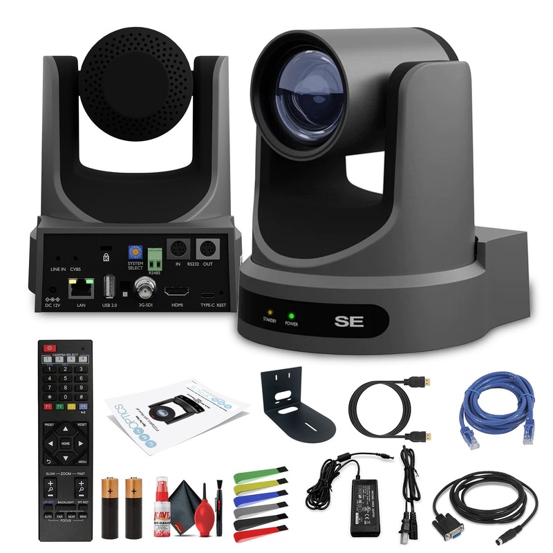 PTZOptics Move SE PTZ Camera with 20x Optical Zoom (Gray) (PT20X-SE-GY-G3) + Universal Wall Mount (Black)