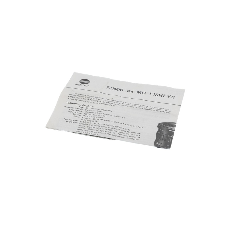 Minolta 7.5mm f4 MD Fish-Eye Data Sheet