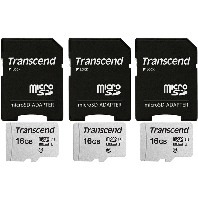 3 Packs Transcend 16GB MicroSD 300s 95MB/s Class 10 Micro SDHC Memory Card with SD Adapter
