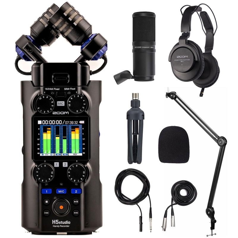 Zoom H5Studio Recorder + ZDM-1 Podcast Mic Pack + Desk Mic Stand | 32-Bit Float Bundle