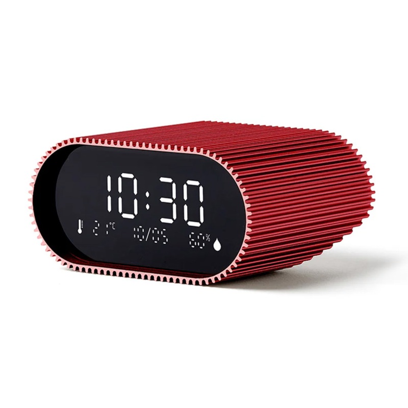 Lexon Ray Clock Lcd Alarm Clock with Temp and Humidity Display (Red) Elite Electronics