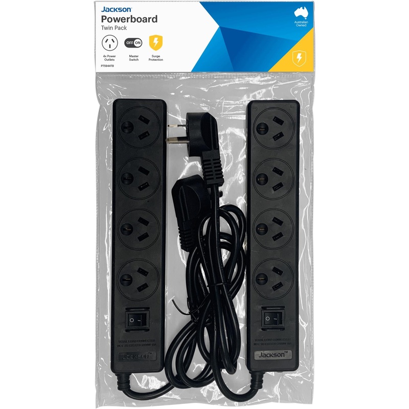 Jackson Surge Protected Board w/ 4 x Power Socket Outlets (Value Twin Pack)