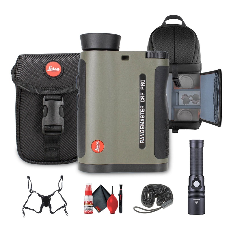 Leica 7×24 Rangemaster CRF PRO Laser Rangefinder + BackPack + Flashlight – Bundle