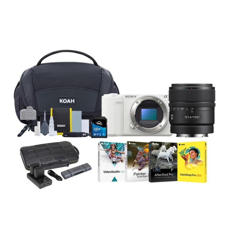 Sony ZV-E10 II Mirrorless Camera (White) with 15mm f/1.4 G Lens and Accessories