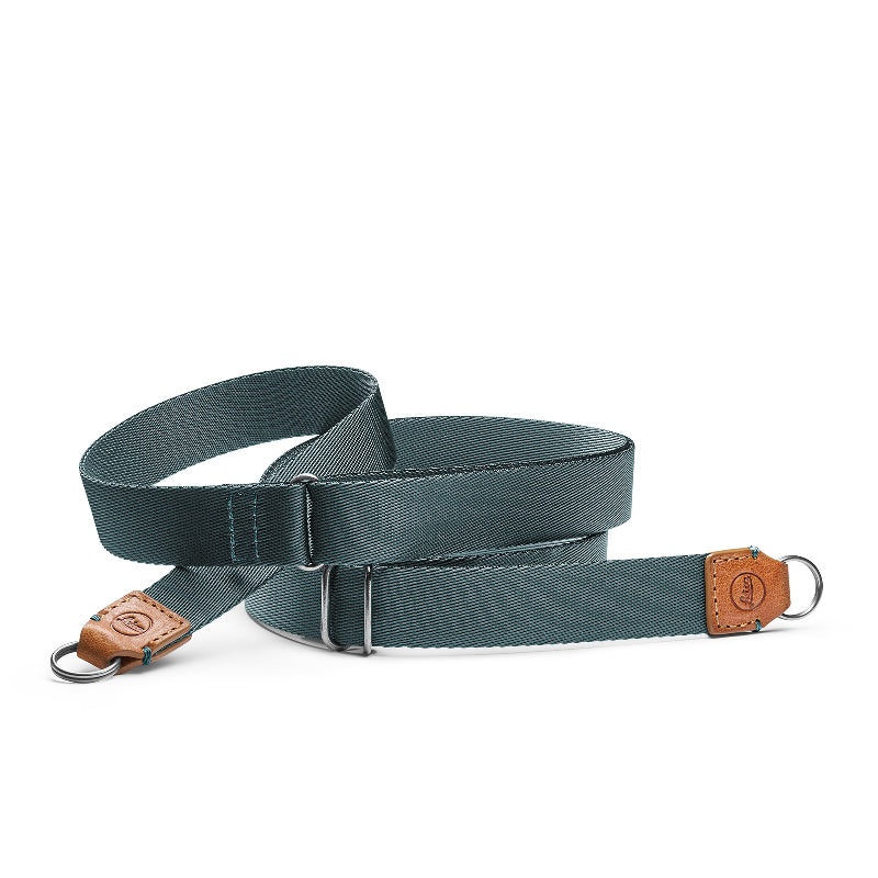 Carrying strap, fabric, leather, cognac/petrol