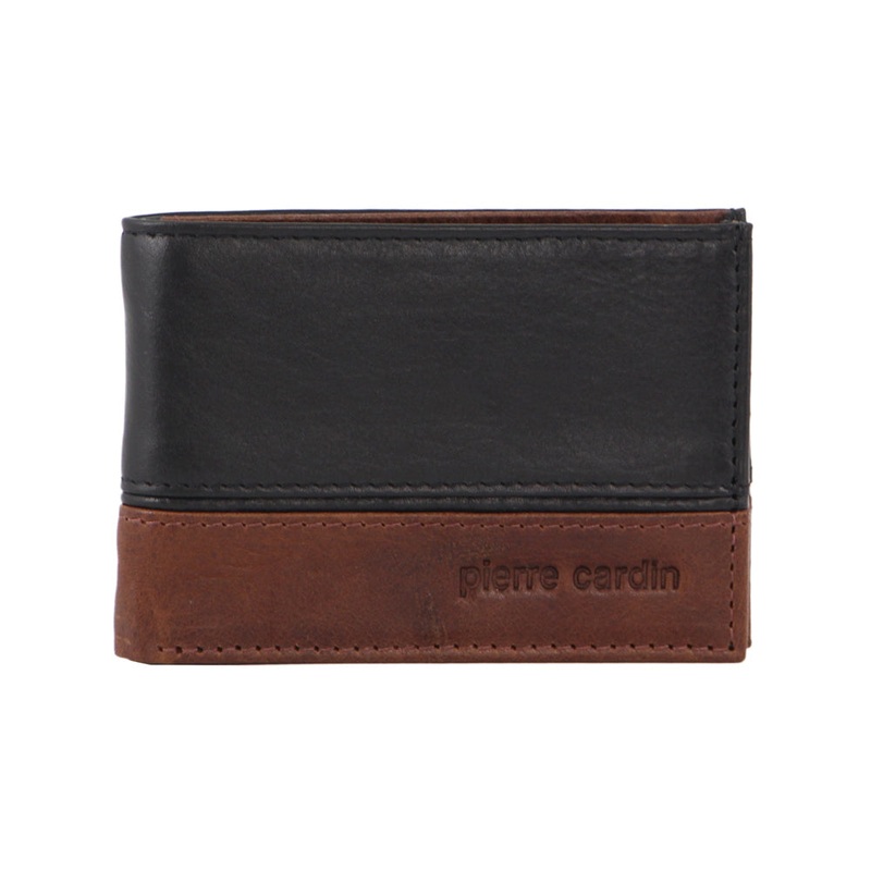 Pierre Cardin Men’s Leather Two Tone Slim Bi-Fold Wallet 10cm Black Cognac Orquestra