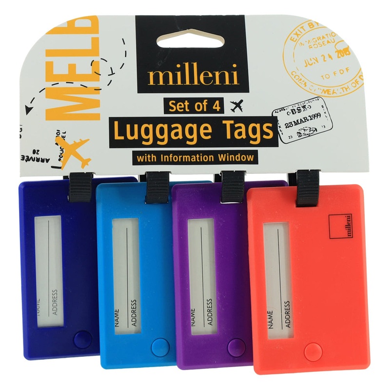 4pc Milleni Vibrant Travel Luggage Suitcase Tags Name Address 8.5cm Multicolor Orquestra