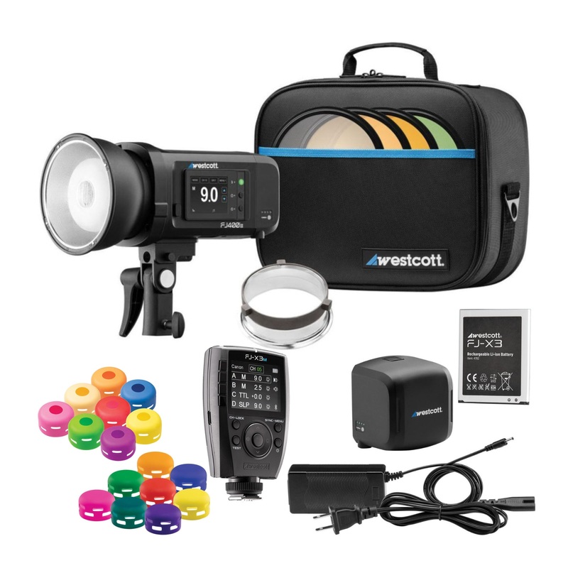 Westcott FJ400 II 400Ws Touchscreen Strobe with AC and DC Battery and FlexiGels Vivid Pack Bundle
