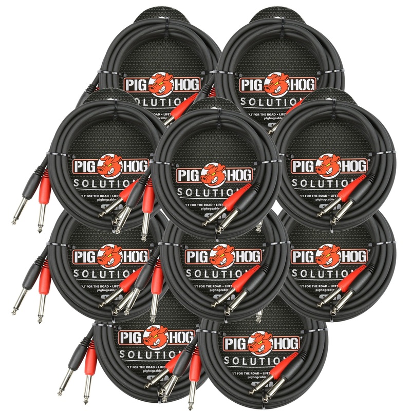 Pig Hog Dual 1/4″ Mono (Male) Cable, 10 ft PD-21410 – 10 Units