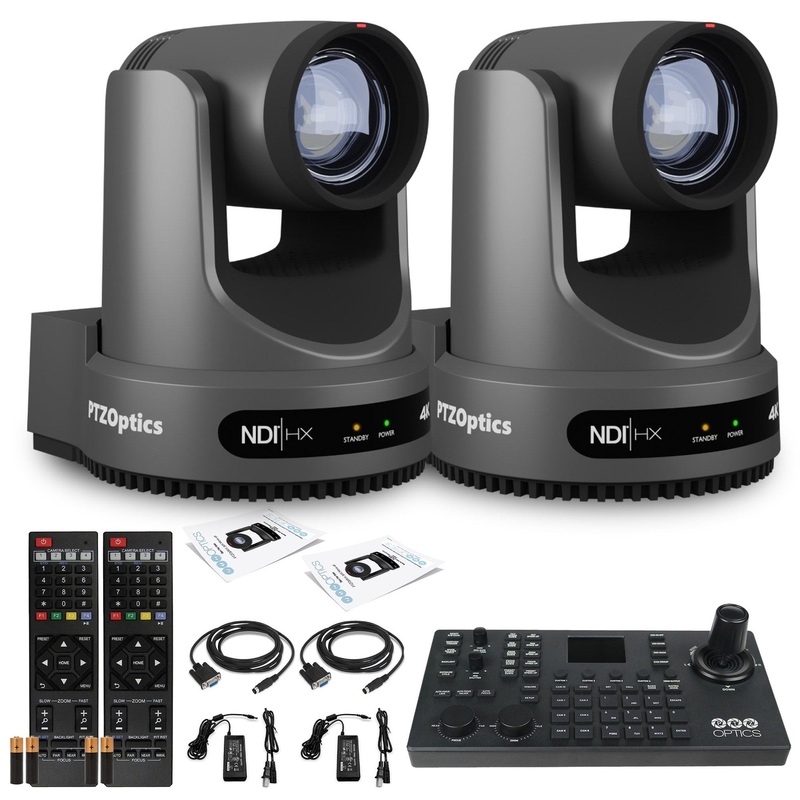 2 x PTZOptics Move 4K PTZ Camera with 12x Zoom (Gray) (PT12X-4K-GY-G3) + SuperJoy PTZ Controller