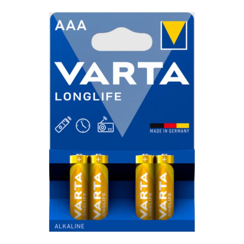 Varta AAA LONGLIFE Alkaline Batteries 1.5V 1.2Ah Carded 4 Pack