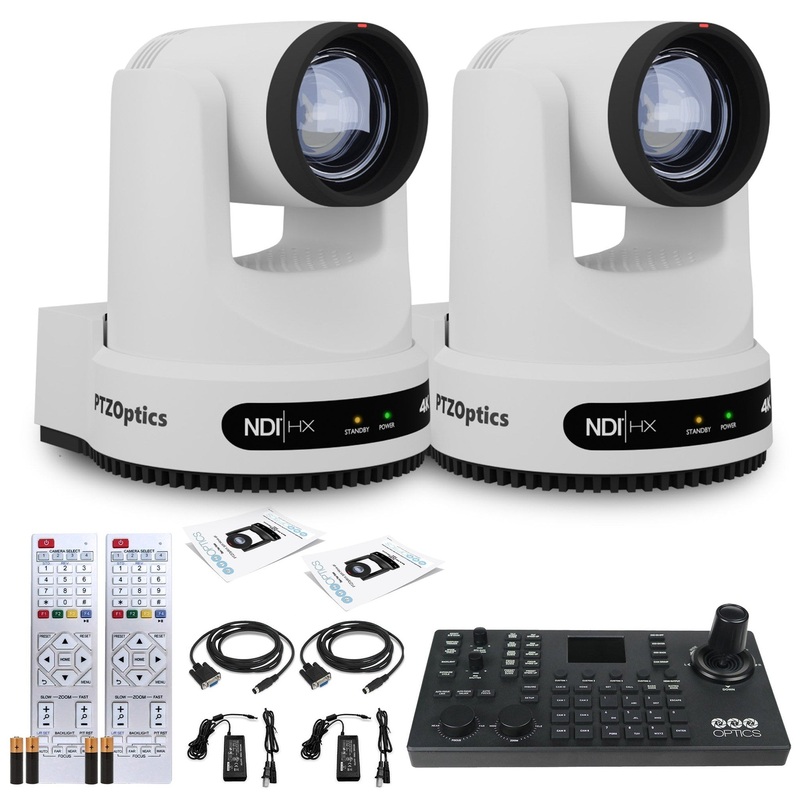 2 x PTZOptics Move 4K PTZ Camera with 20x Zoom (White) (PT20X-4K-WH-G3) + SuperJoy PTZ Controller