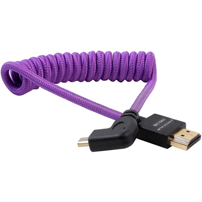 Kondor Blue Gerald Undone Braided Coiled High-Speed Right-Angle Micro-HDMI to HDMI Cable for Select Sony & Fuji Cameras (Limited Purple Edition, 12 to 24″)
