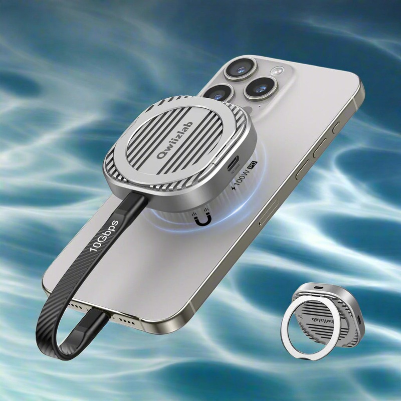 Quiizlab Magnetic 2230 NVMe SSD Enclosure w/ Power Delivery 100W Mini USB C 2 Port Hub ES02UR-S