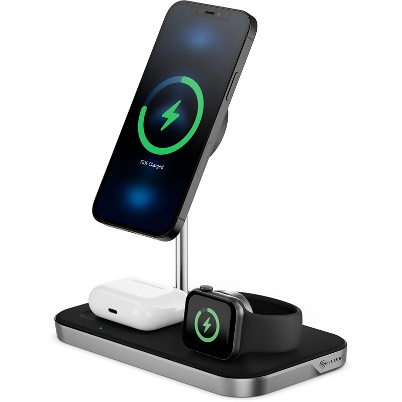 ALOGIC MagSpeed 3-in-1 Wireless 15W Charging Station with 20W Wall Adapter (Black)