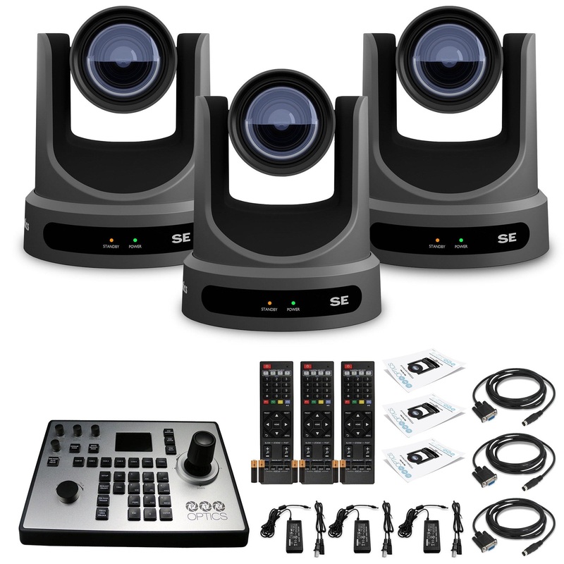 3 x PTZOptics Move SE PTZ Camera with 12x Optical Zoom (PT12X-SE-GY-G3) + PTZOptics PT-JOY-G4