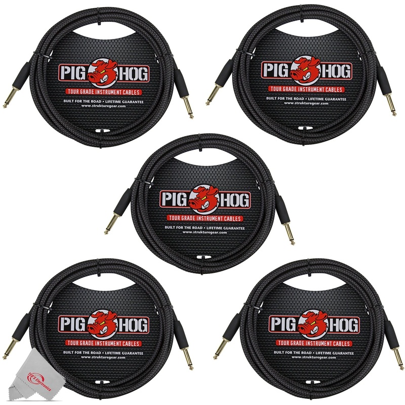 Pig Hog Black Woven Tour Grade Instrument Cable 1/4″ to 1/4″  Straight 10ft , PCH10BK – 5 Units