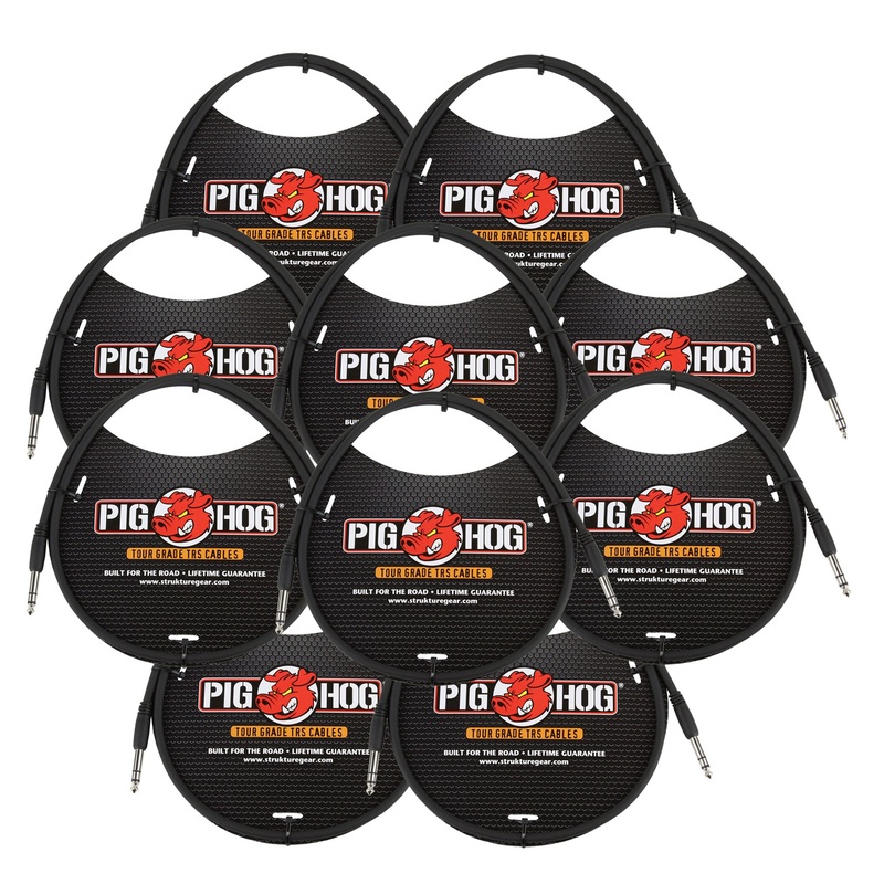 Pig Hog 3ft 1/4″ TRS – 1/4″ TRS Cable – 10 Units
