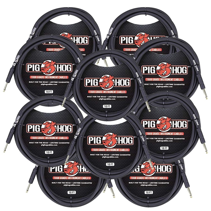 10x Pig Hog Tour Grade 10ft Instrument Cable 1/4″ to 1/4″ Straight Connectors Black – PH10