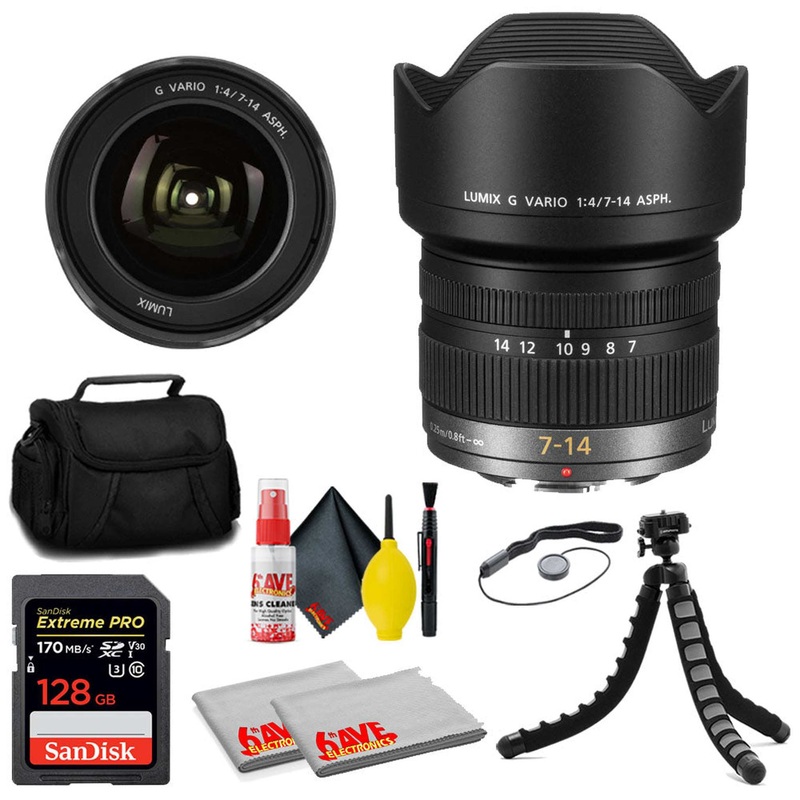Panasonic Lumix G Vario 7-14mm f/4 ASPH Lens + SanDisk 128GB Memory Card + MORE