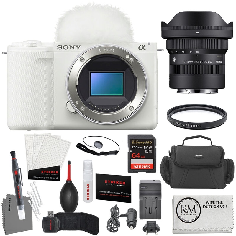 Sony ZV-E10 II Mirrorless Camera | White Bundle with Sigma 10-18mm f/2.8 DC DN Contemporary Lens + 64GB Card + Photo Starter Kit + Battery Charger + Camera Bag + UV Filter + Cleaning Cloth (8 Items)
