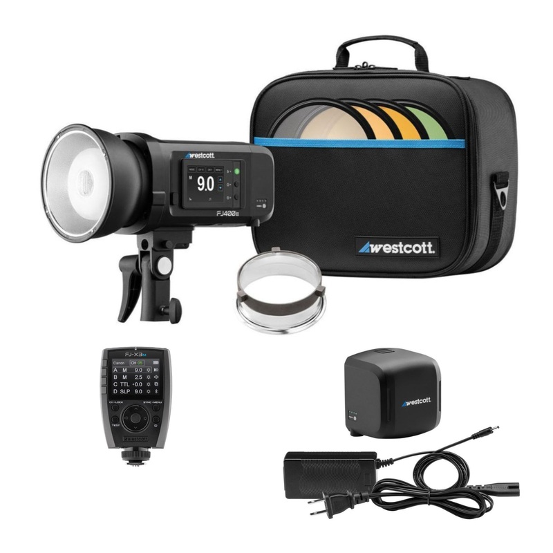 Westcott FJ400 II Touchscreen Strobe with AC and DC Battery and Adapter and Flash Trigger Bundle