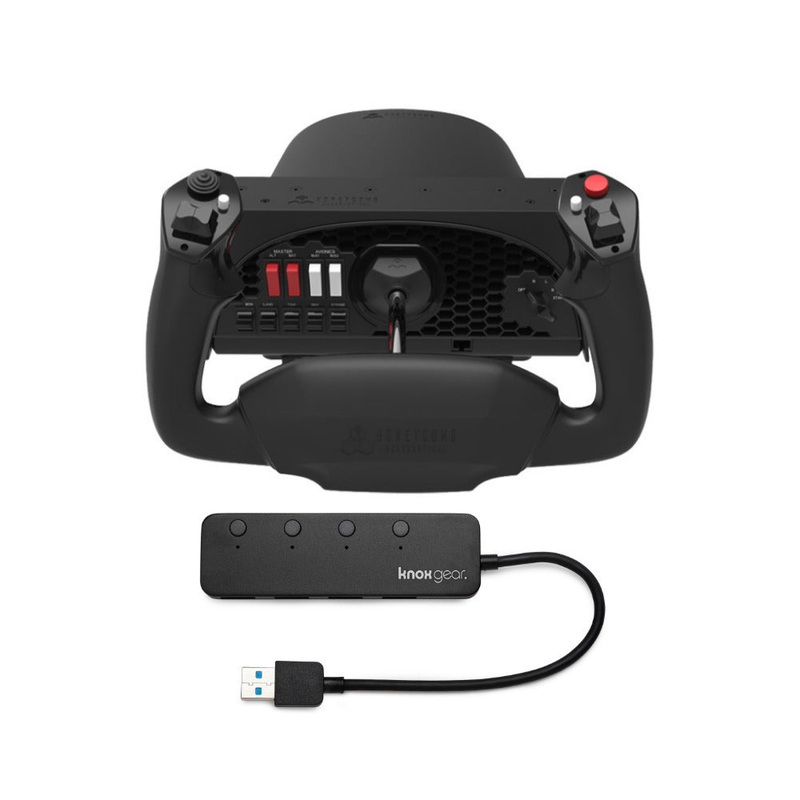 Honeycomb Aeronautical Alpha Flight Controls Yoke and Switch Panel with 4-Port USB 3.0 Hub Bundle