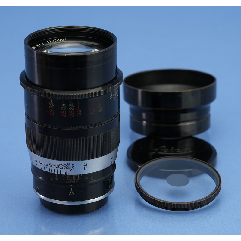 LEICA LEITZ 90MM THAMBAR F2.2 BLACK PAINT SM LENS +CENTER FILTER +HOOD +CAPS