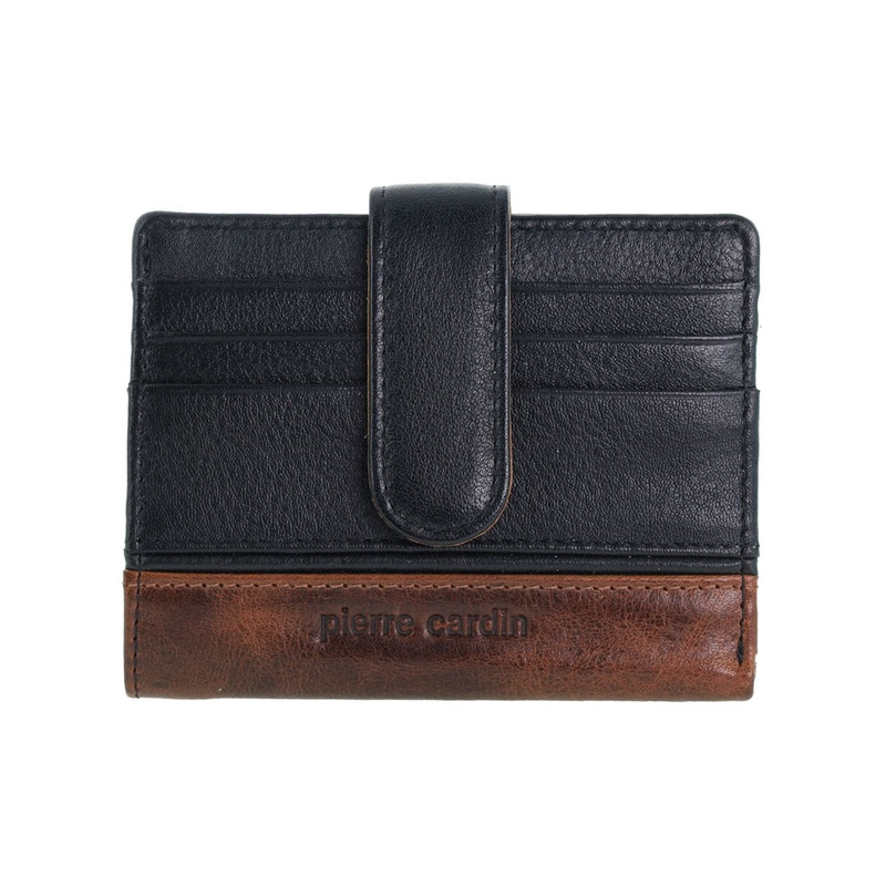 Pierre Cardin Men’s Leather Streamlined Tab Protected RFID Wallet Black/Cognac Orquestra