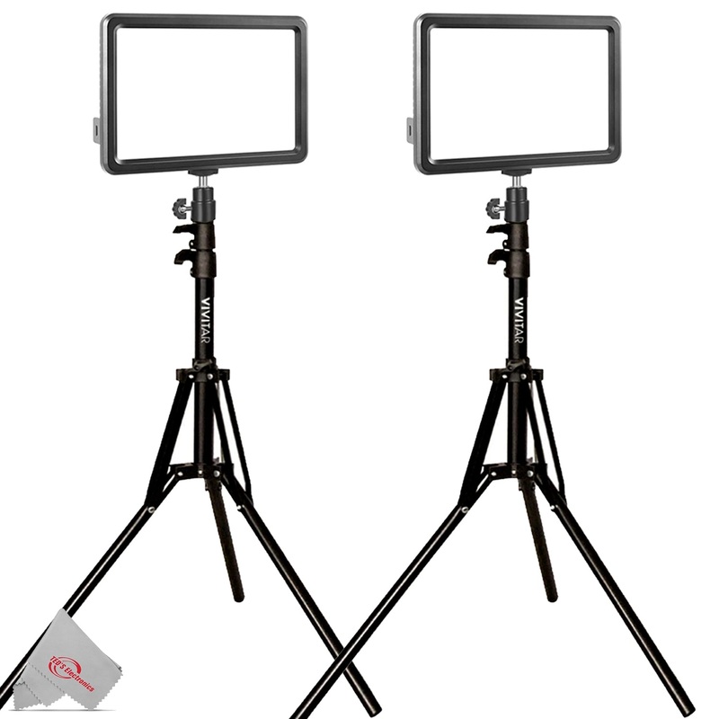 2X Vivitar 104 LED Acrylic Plate Video Light Panel Adjustable Color and Brightness with 63″ Adjustable Light Stands