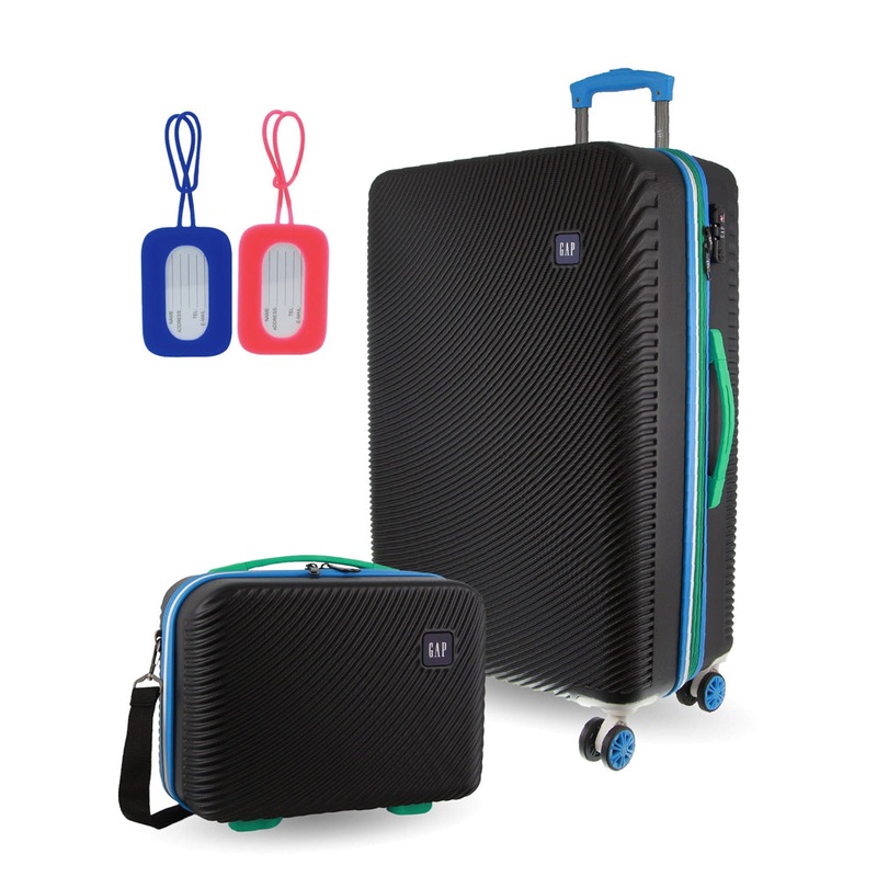 GAP Medium Hard-Shell Luggage & Mini Beauty Travel Case Set w/ Tag Black Orquestra