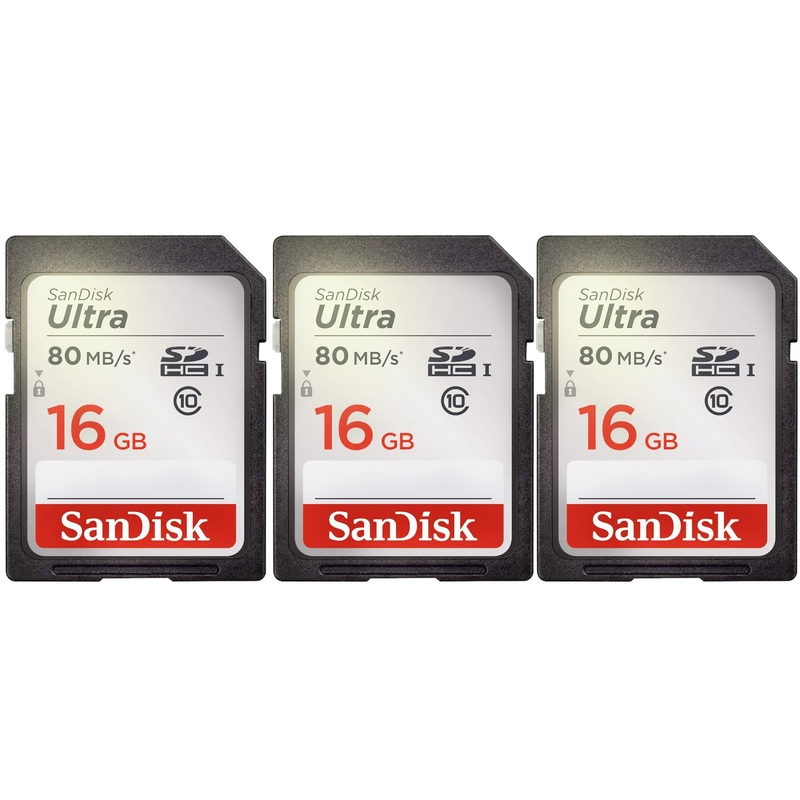 3 Packs SanDisk Ultra 16GB Class 10 SDHC UHS-I Memory Card up to 80MB/s  SDSDUNC-016G-GN6IN