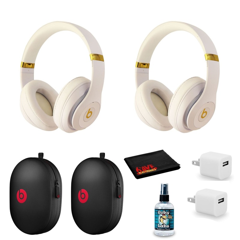 Beats Studio3 Wireless Series Over-Ear Headphones – Matte White/Gold (MQ572LL/A) 2 pack Kit with USB adapters