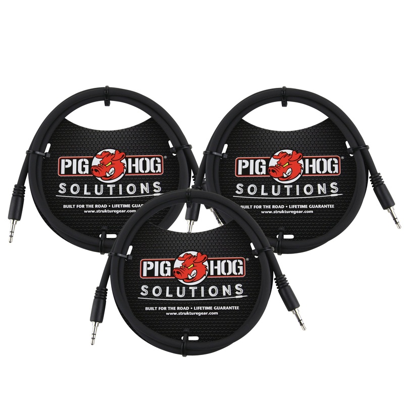 Pig Hog Solutions 3.5mm TRS to 3.5mm TRS 3ft Adapter Cable – 3 Units