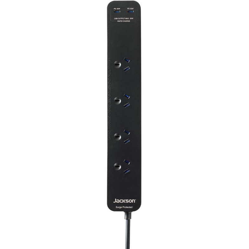 Jackson Rapid Charge 30W Dual USB-C 4 Outlet Powerboard (Black)