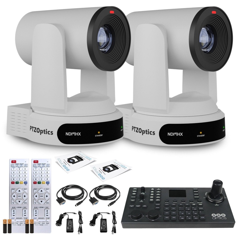 2 x PTZOptics Move 4K PTZ Camera with 30x Zoom (White) (PT30X-4K-WH-G3) + SuperJoy PTZ Controller