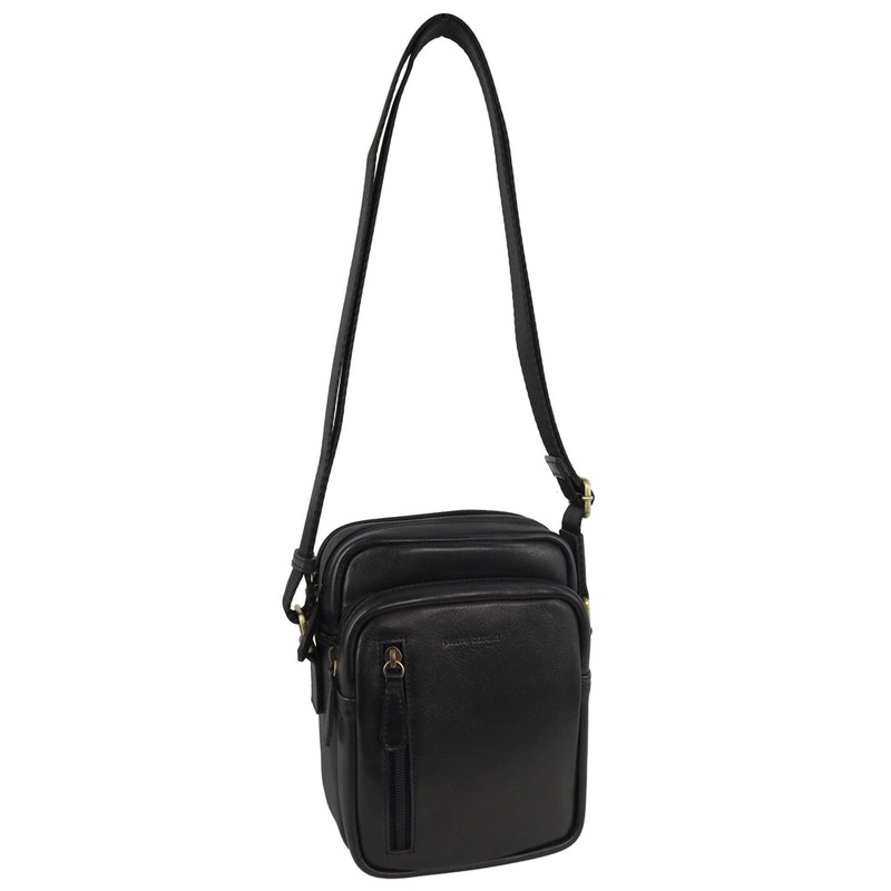 Pierre Cardin Men’s Leather Twin Zip Shoulder Crossbody Bag 17x21cm Black Orquestra