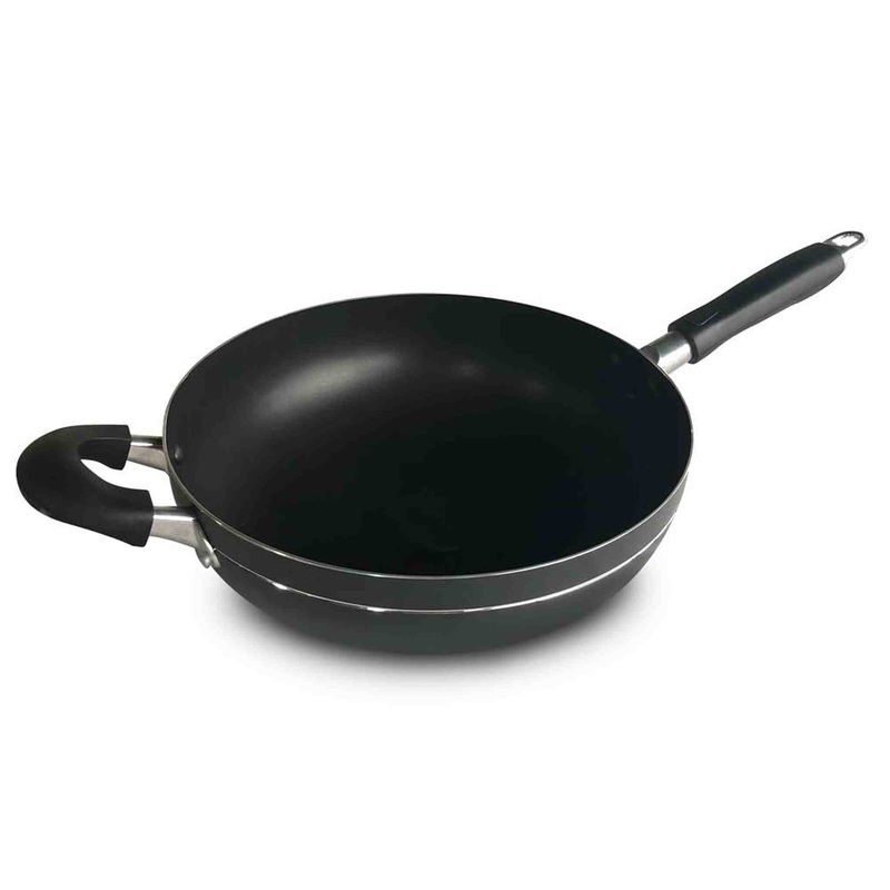 Bene Casa Wok, Stir-Fry Pan, 12-inch Aluminum non-stick wok, Stay Cool Double Handle Pan, dishwasher safe, Oven Safe Pan.