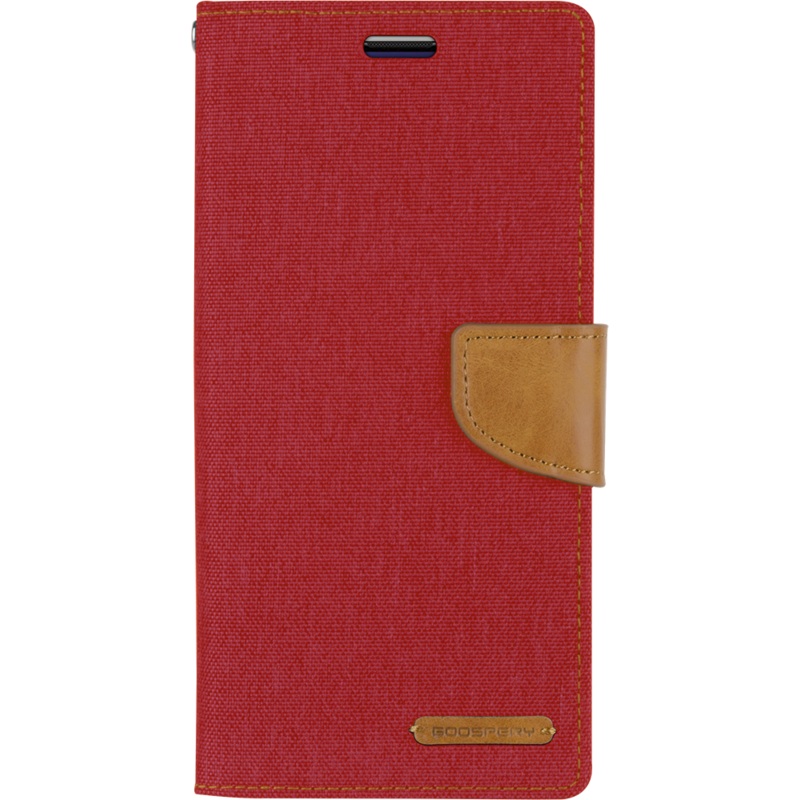 Goospery Canvas Diary For Galaxy S10 Plus in Black, Blue, Green, Grey, Navy, Pink, Red – Red Phonnic